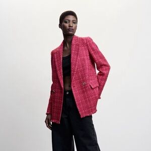 Mango Buttons Tweed Pink Blazer
